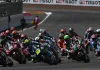 Moto2 race start at Silverstone Circuit, in England. Photo courtesy Dorna.