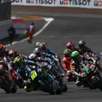 Moto2 race start at Silverstone Circuit, in England. Photo courtesy Dorna.