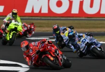 Marc Marquez (93), Alex Marquez (73), Fermin Aldeguer (54) and Fabio Di Giannantonio (49) during practice session at Silverstone Circuit, in England. Photo courtesy Dorna.