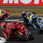Marc Marquez (93), Alex Marquez (73), Fermin Aldeguer (54) and Fabio Di Giannantonio (49) during practice session at Silverstone Circuit, in England. Photo courtesy Dorna.