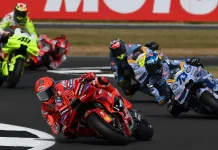 Marc Marquez (93), Alex Marquez (73), Fermin Aldeguer (54) and Fabio Di Giannantonio (49) during practice session at Silverstone Circuit, in England. Photo courtesy Dorna.