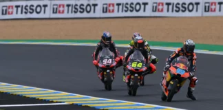 Jose Antonio Rueda (99), David Muñoz (64) and Guido Pini (94) at Le Mans. Photo courtesy Dorna.
