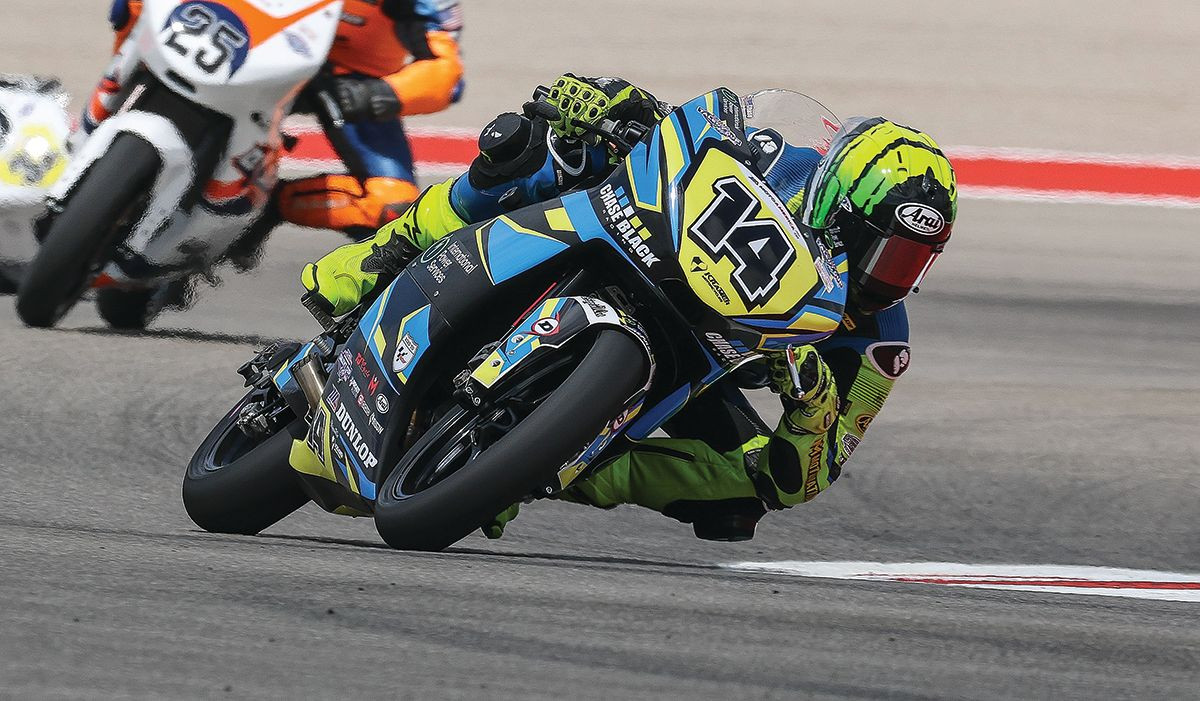 Chase Black (14) in action in the MotoAmerica Talent Cup event at COTA. Photo by BJN.