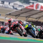 Gonzalez (18), Moreira (10), Baltus (7), Arenas (75) and Salac (12) during Moto2 race at Le Mans Circuit. Photo courtesy Dorna.