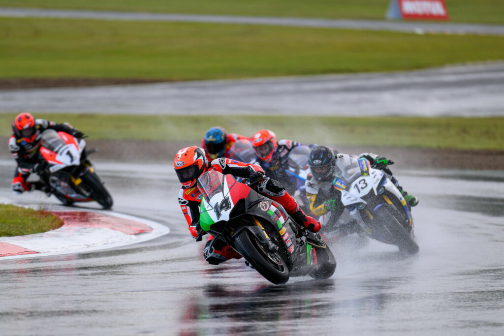 Allerton hits the lead in race two, on his way to his first win in nine years. Photo courtesy RbMotoLens