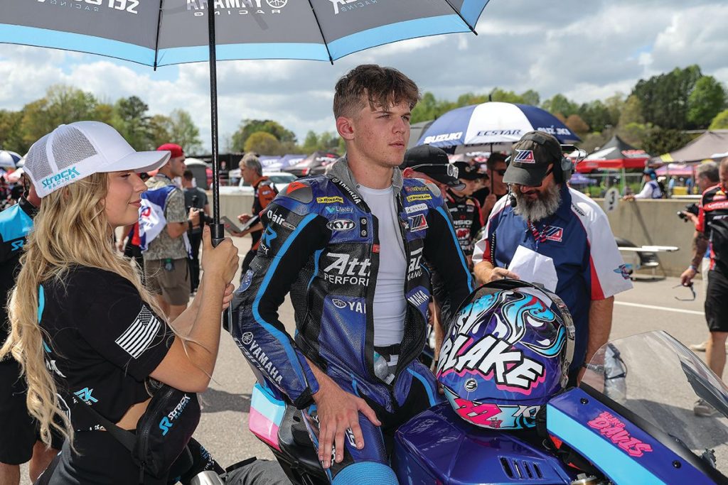 Blake Davis on the grid before a MotoAmerica Supersport race at Barber in 2025. Photo by BJN