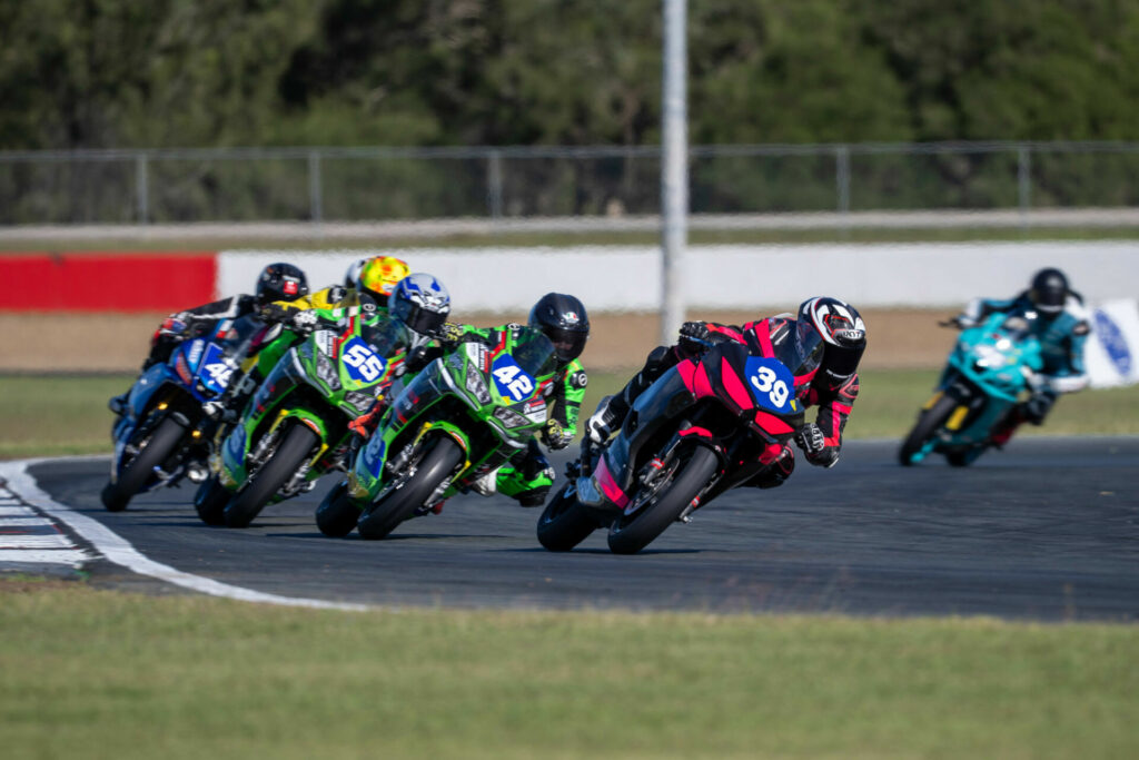 Scott Nicholson (#39), Riley Nauta (#42) and Jake Paige (#55) lead the way in Race and Road Supersport 300