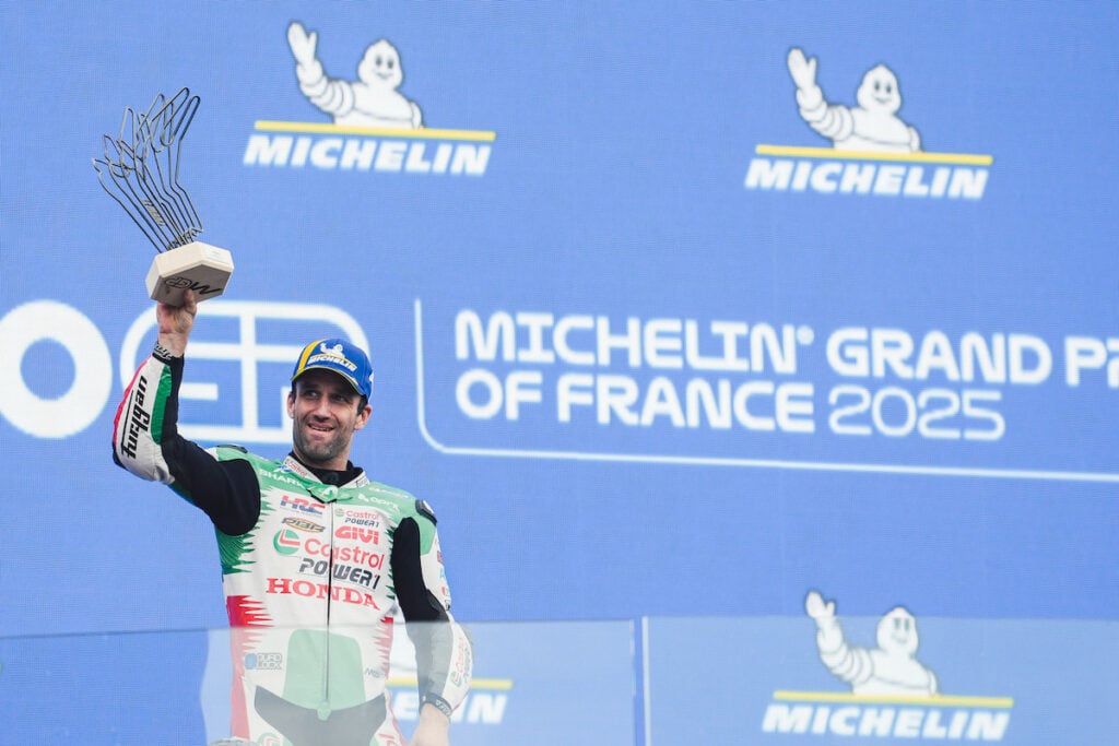 Johann Zarco on the podium after his French victory.