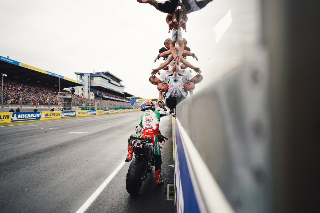 Crossing the finish line as the Winner, Johann Zarco came to enjoy it with Castrol LCR Honda Team.