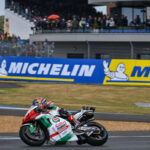 Zarco leading the MotoGP race Sunday at Le Mans.