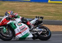 Zarco leading the MotoGP race Sunday at Le Mans.