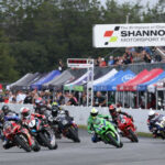 The GP Bikes Pro Superbike riders heads into turn one at Shannonville Motorsport Park last September. The field will look a little different when the 2025 season kicks off at the Ontario circuit this weekend - most notably, champion Ben Young's (1) switch to Honda and Alex Dumas (23) making the change to BMW. Photo by Rob O'Brien / courtesy CSBK
