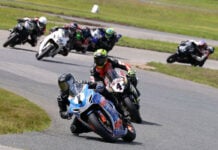 Pro Supersport champion Sebastien Tremblay (1) leads the field last September at Shannonville Motorsport Park where the 2025 CSBK season will kick off later this week. Four of the other riders shown completed the top five in the 2024 Supersport championship behind Tremblay - Maverick Cyr (4, 2nd), John Laing (707, 3rd), Andrew Van Winkle (45, 4th), and Trevor Daley (166, 5th). Photo by Rob O'Brien / courtesy CSBK.