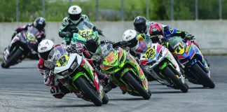 Woodworth action: Isaac Woodworth (27) leading a MotoAmerica Junior Cup race at Brainerd in 2024. Photo by Brian J. Nelson.