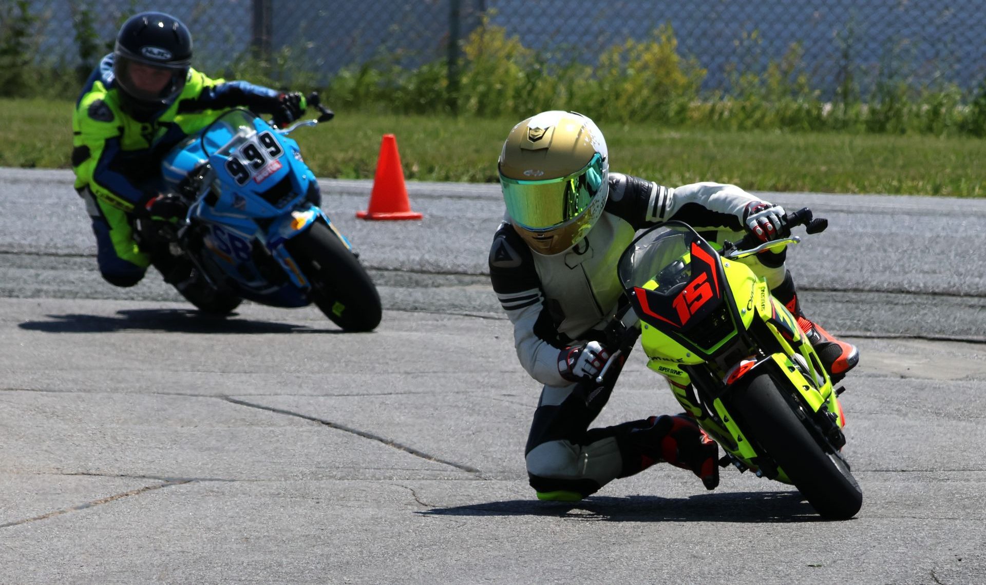 Moto1 MiniSBK race at Shannonville’s interior Go-Kart layout, with eventual victor No. 15 Ohvale rookie Stefan Tanasic leading No. 99 Ohvale of third placed Will Brown by CF June 14.