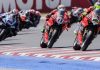 World Superbike race 2 at Misano, with Bautista (19), Bulega (11) and Rea (65). Photo courtesy Dorna.