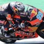 Rueda in full attack mode at the British GP - but it’s Aragon where he topped the timesheets this morning. Photo courtesy Red Bull KTM Ajo Team.