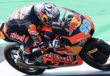 Rueda in full attack mode at the British GP - but it’s Aragon where he topped the timesheets this morning. Photo courtesy Red Bull KTM Ajo Team.