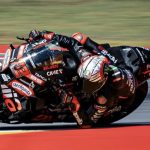 Marco Bezzecchi during the last Grand Prix at Aragon, in Spain. Photo courtesy Aprilia Team.