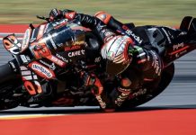 Marco Bezzecchi during the last Grand Prix at Aragon, in Spain. Photo courtesy Aprilia Team.