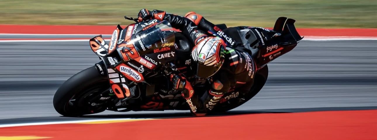 Marco Bezzecchi during the last Grand Prix at Aragon, in Spain. Photo courtesy Aprilia Team.