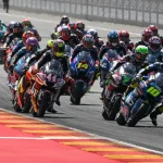 Moto2 race start at MotorLand Aragón, in Spain. Photo courtesy Dorna.