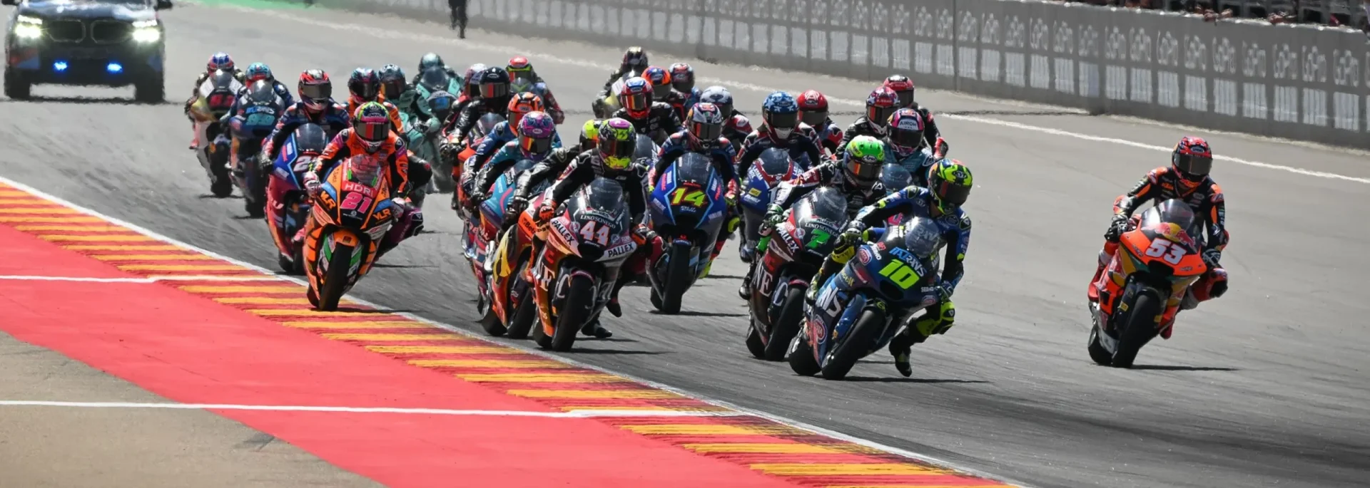 Moto2 race start at MotorLand Aragón, in Spain. Photo courtesy Dorna.