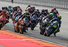 Moto2 race start at MotorLand Aragón, in Spain. Photo courtesy Dorna.