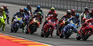 MotoGP race start at MotorLand Aragón. Photo courtesy Dorna.