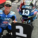Diogo Moreira in parc fermé after claiming pole position in Italy. Photo courtesy Dorna.