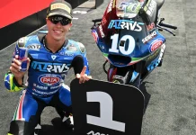 Diogo Moreira in parc fermé after claiming pole position in Italy. Photo courtesy Dorna.