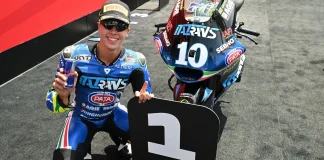 Diogo Moreira in parc fermé after claiming pole position in Italy. Photo courtesy Dorna.