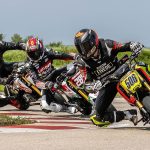 Street GP0425: Tony Generali (506 ) leads Josh Rodriguez (285) and Raheel Poonja (18) in the Street GP MA race, Texas Mini Cup Round 1, Kart Moto, Cresson, TX, April 26,2025. Photo by Todd Freimiller / courtesy Texas Mini Cup.