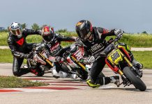 Street GP0425: Tony Generali (506 ) leads Josh Rodriguez (285) and Raheel Poonja (18) in the Street GP MA race, Texas Mini Cup Round 1, Kart Moto, Cresson, TX, April 26,2025. Photo by Todd Freimiller / courtesy Texas Mini Cup.