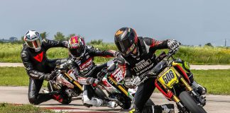 Street GP0425: Tony Generali (506 ) leads Josh Rodriguez (285) and Raheel Poonja (18) in the Street GP MA race, Texas Mini Cup Round 1, Kart Moto, Cresson, TX, April 26,2025. Photo by Todd Freimiller / courtesy Texas Mini Cup.