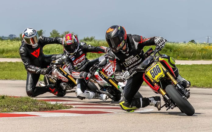 Street GP0425: Tony Generali (506 ) leads Josh Rodriguez (285) and Raheel Poonja (18) in the Street GP MA race, Texas Mini Cup Round 1, Kart Moto, Cresson, TX, April 26,2025. Photo by Todd Freimiller / courtesy Texas Mini Cup.