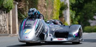 Ryan Crowe and Callum Crowe won Sidecar TT Race 1. Photo by Barry Clay.