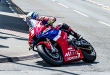 Dean Harrison stormed to victory in the Opul Superstock TT Race 2. Photo Barry Clay