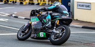 Michael Dunlop secured victory in the Metzeler Supertwin TT Race 2. Photo Barry Clay.