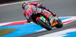 Alonso Lopez was fastest this morning at wet TT Assen Circuit. Photo courtesy Dorna.