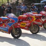 A lineup of iconic Ducati TT and F1 race bikes on display at Barber Motorsports Park. Photo credit Mike Weber.