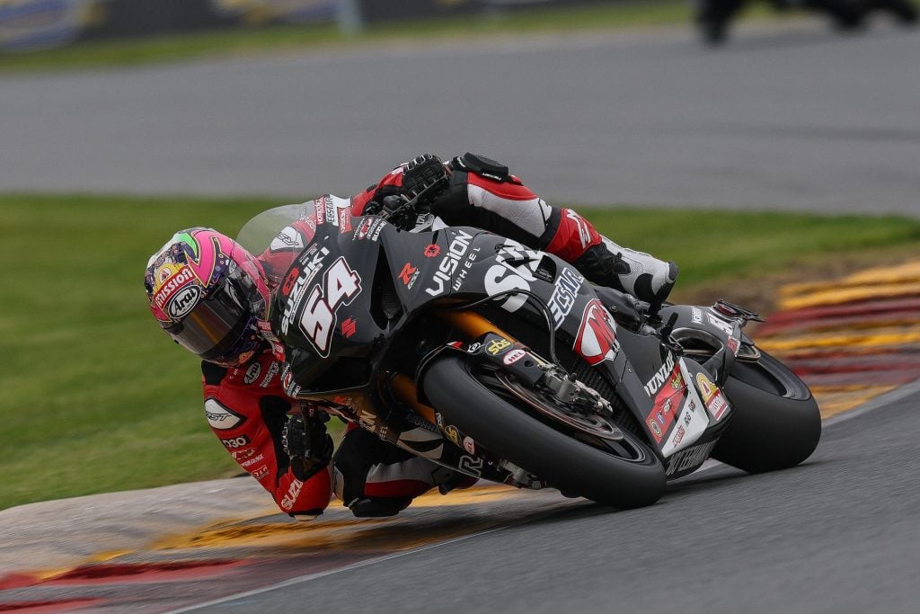 Richie Escalante (#54) pushes his Vision Wheel M4 ECSTAR Suzuki GSX-R1000R to a dramatic third-place Superbike finish at Road America, earning his second podium of the season.