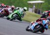 Atlantic Motorsport Park Superbike race one action with winner Sam Guerin (2) leading Jordan Szoke (101), Ben Young (1), Torin Collins (71), and Alex Dumas (23). Photo by Rob O'Brien / courtesy CSBK.