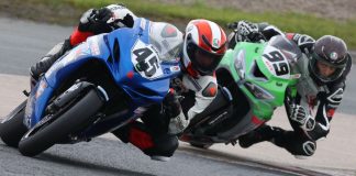 Andrew Van Winkle (45) led from start to finish in Saturday's action filled Pro Supersport race one at Atlantic Motorsport Park. Alex Michel (99) finished a strong second ahead of Laurent Laliberte-Girard. Photo by Rob O'Brien / courtesy CSBK.