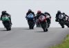 Torin Collins (71) leads the Pro Supersport field into turn one at Atlantic Motorsport Park Sunday afternoon and went on to win by just over three seconds ahead of Andrew Van Winkle (45) and Sebastien Tremblay (hidden). Photo by Rob O'Brien / courtesy CSBK