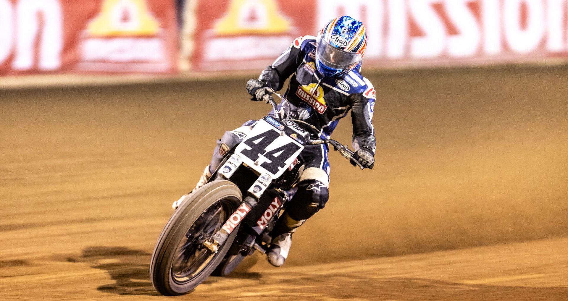 Brandon Robinson (44) at the Lima Half-Mile during the 2024 Progressive AFT season Photo by Tim Lester / courtesy American Flat Track.