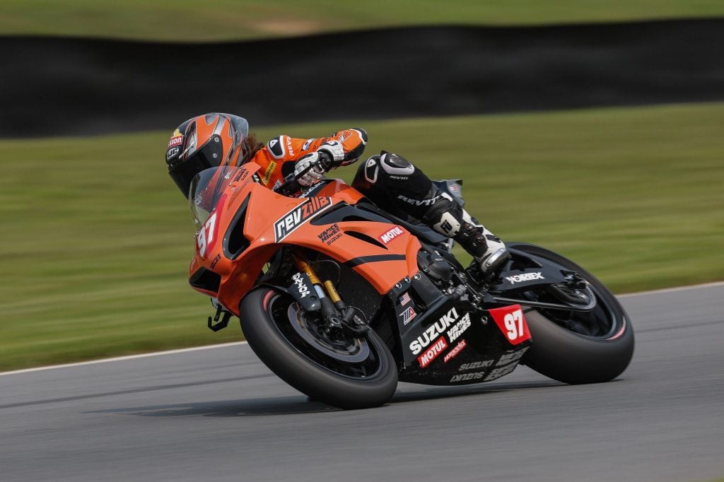 RevZilla/Motul/Vance & Hines Suzuki’s Rocco Landers (#97) continued to build confidence in Stock 1000 with sixth and eighth place finishes aboard the GSX-R1000.
