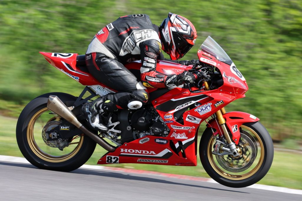 2023 Supersport champion David MacKay (82) is looking good in his second season aboard the Honda superbike, coming away from the Shannonville opener with a pair of fourth place finishes. Photo by Rob O'Brien - courtesy CSBK