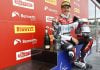 Scott Redding on the podium after his victory in race 2 at Brands Hatch. Photo courtesy BSB.