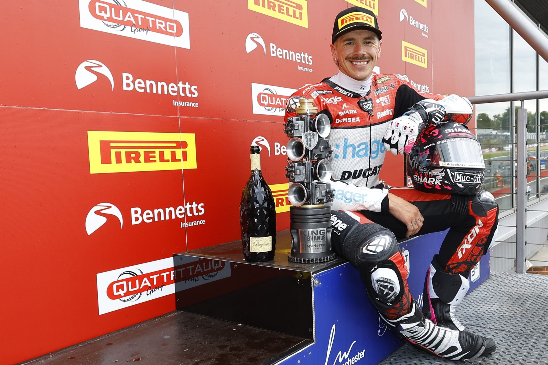 Scott Redding on the podium after his victory in race 2 at Brands Hatch. Photo courtesy BSB.